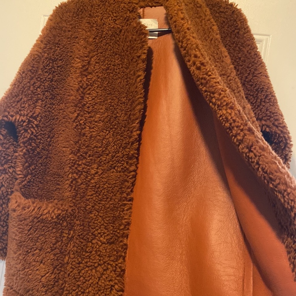 Zara faux fur teddy bear coat with  leather inside